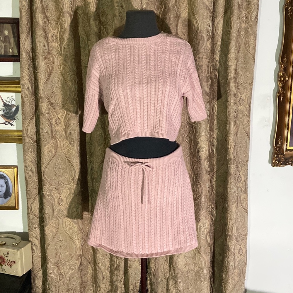 Kit + Sky cable knit sweater top and skirt set